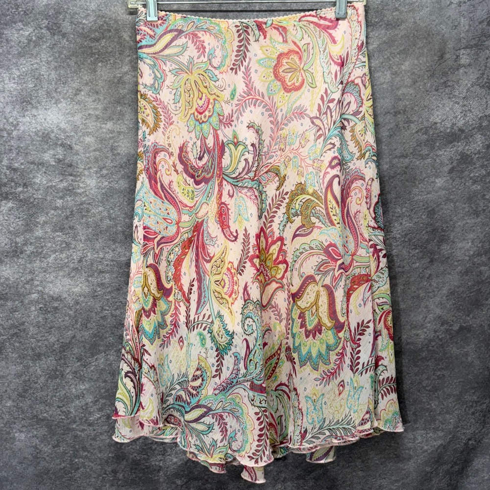 Y2K Notations Paisley Pink Chiffon Fairy Skirt Size PM Lettuce Hem Romantic